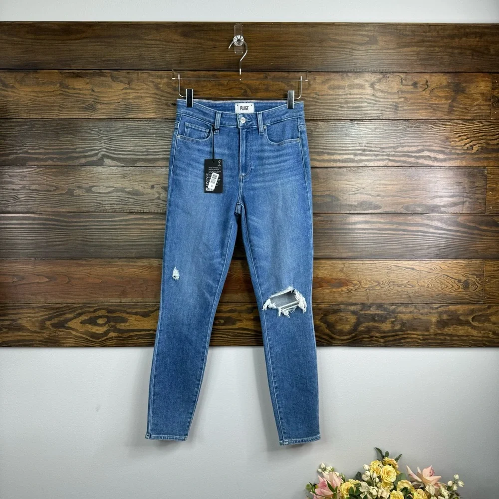 Paige Women's Blue Distressed Skinny Jeans